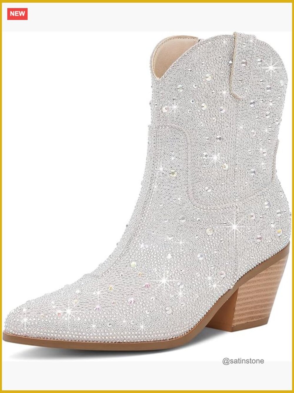 Cowgirl Ankle Boots Western Booties Rhinestone Chunky Heel Side Zipper Fashion